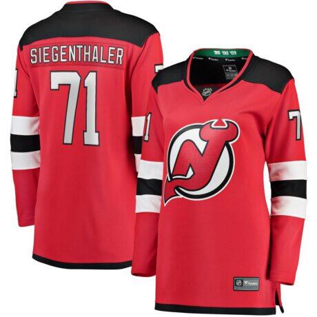 Jonas Siegenthaler New Jersey Devils Fashion7 Women's Home Breakaway Player Jersey - Red - Front View