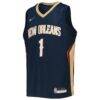 Zion Williamson New Orleans Pelicans Nike Youth 2021/22 Diamond Swingman Jersey - Navy - Side View