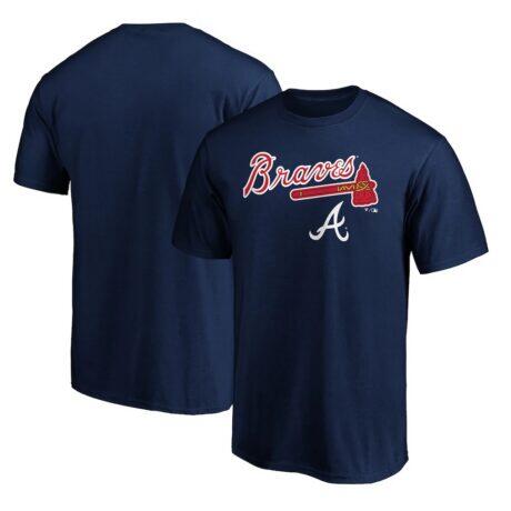 Atlanta Braves Team Lockup Logo T-Shirt - Navy - Front View