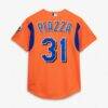 Mike Piazza New York Mets Mitchell & Ness Cooperstown Collection Mesh Batting Practice Button-Up Jersey - Dark Orange - Detail View