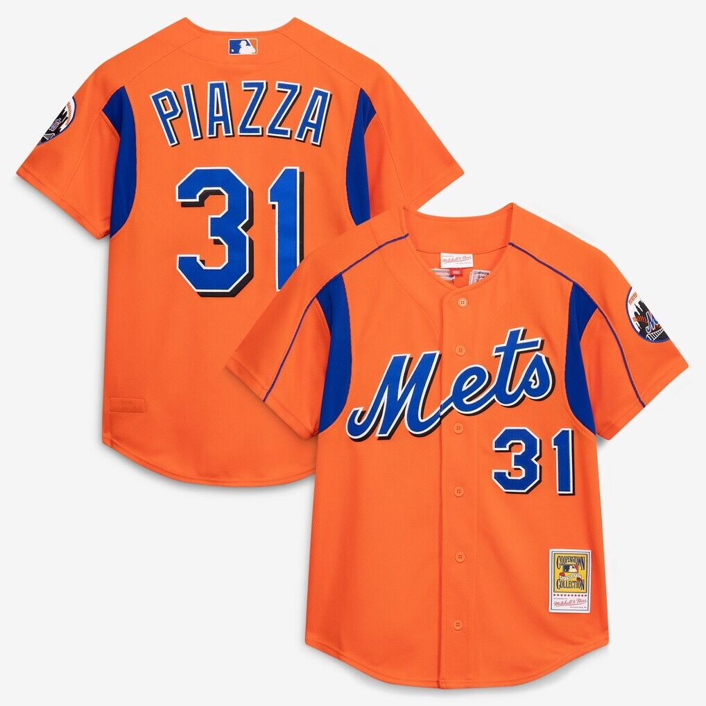 Mike Piazza New York Mets Mitchell & Ness Cooperstown Collection Mesh Batting Practice Button-Up Jersey
