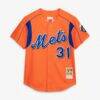 Mike Piazza New York Mets Mitchell & Ness Cooperstown Collection Mesh Batting Practice Button-Up Jersey - Dark Orange - Side View