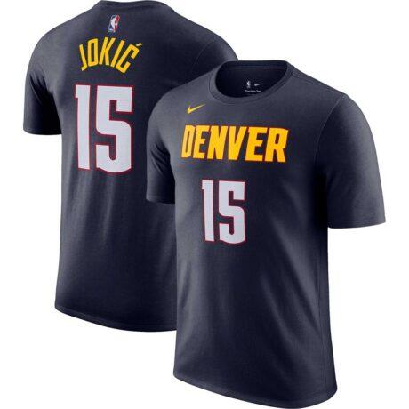 Nikola Jokic Denver Nuggets Nike Icon 2022/23 Name & Number T-Shirt - Navy - Front View