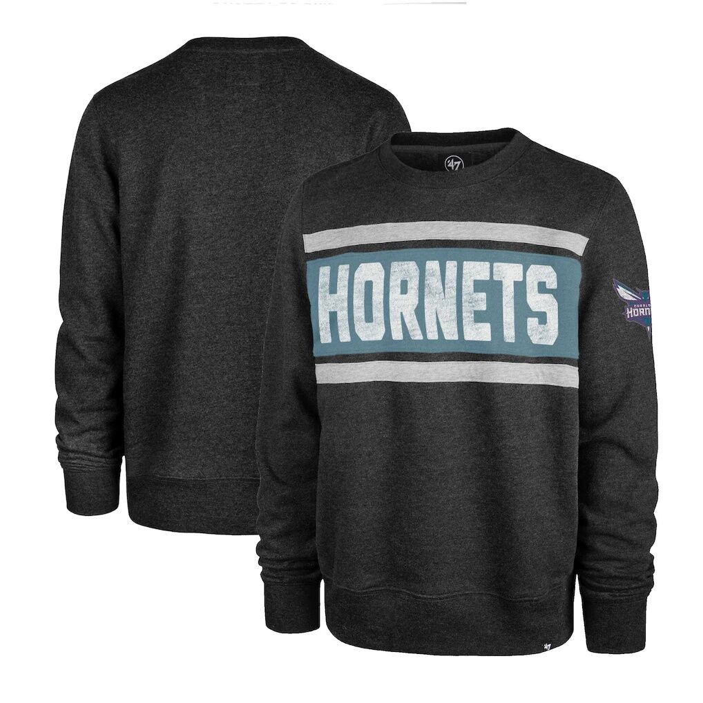 Charlotte Hornets ’47 Tribeca Emerson Pullover Sweatshirt – Heather Black