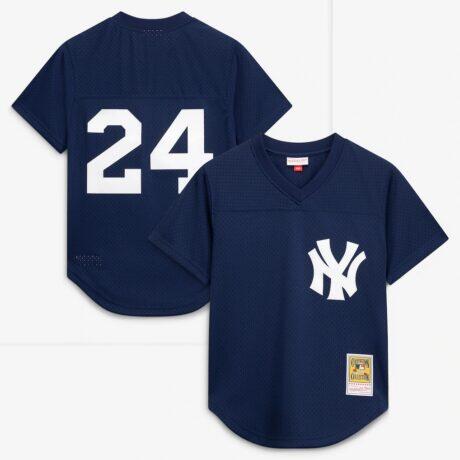 Rickey Henderson New York Yankees Mitchell & Ness Cooperstown Collection Mesh Batting Practice Button-Up Jersey - Navy - Front View