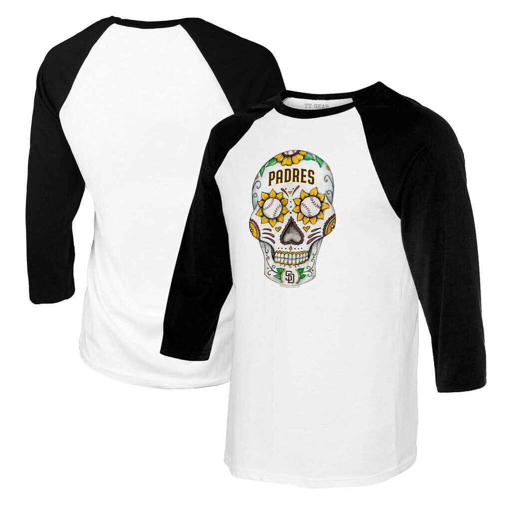San Diego Padres Tiny Turnip Youth Sugar Skull Raglan 3/4 Sleeve T-Shirt - White/Black