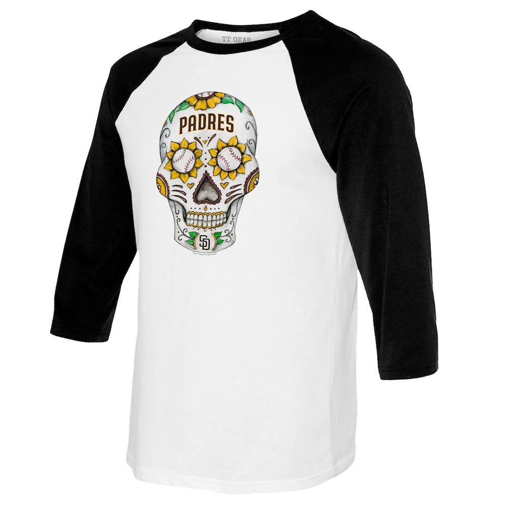 San Diego Padres Tiny Turnip Youth Sugar Skull Raglan 3/4 Sleeve T-Shirt - White/Black