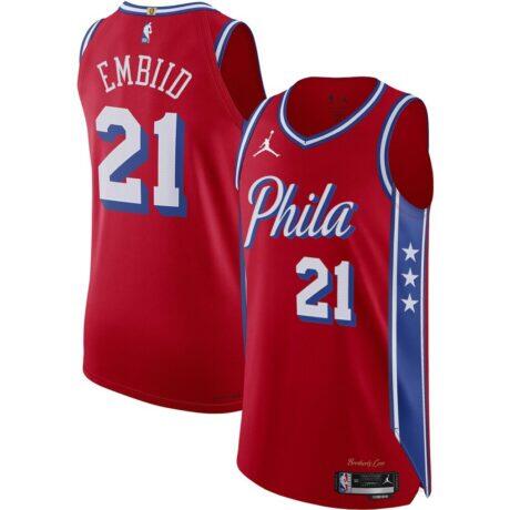 Joel Embiid Philadelphia 76ers Jordan Brand Authentic Player Jersey - Red - Front View