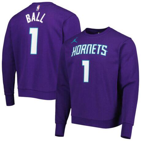 LaMelo Ball Charlotte Hornets Jordan Brand Statement Name & Number Pullover Sweatshirt - Purple - Front View