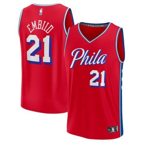 Joel Embiid Philadelphia 76ers Fashion7 Fast Break Replica Player Jersey - Red - Front View
