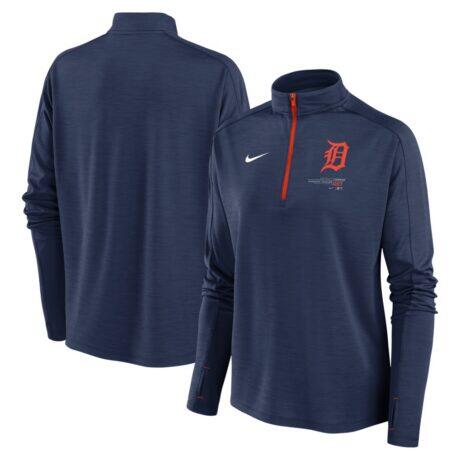 Detroit Tigers Nike Women's Pacer Dri-FIT Quarter-Zip Pullover - Navy - Front View