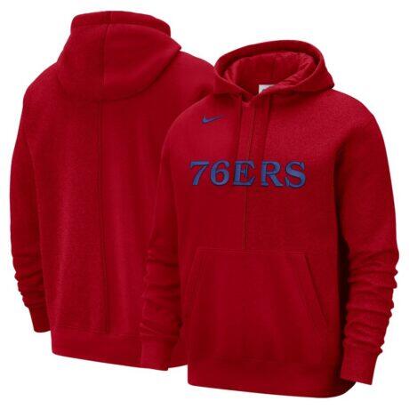 Philadelphia 76ers Nike Courtside Versus Stitch Split Pullover Hoodie - Red - Front View