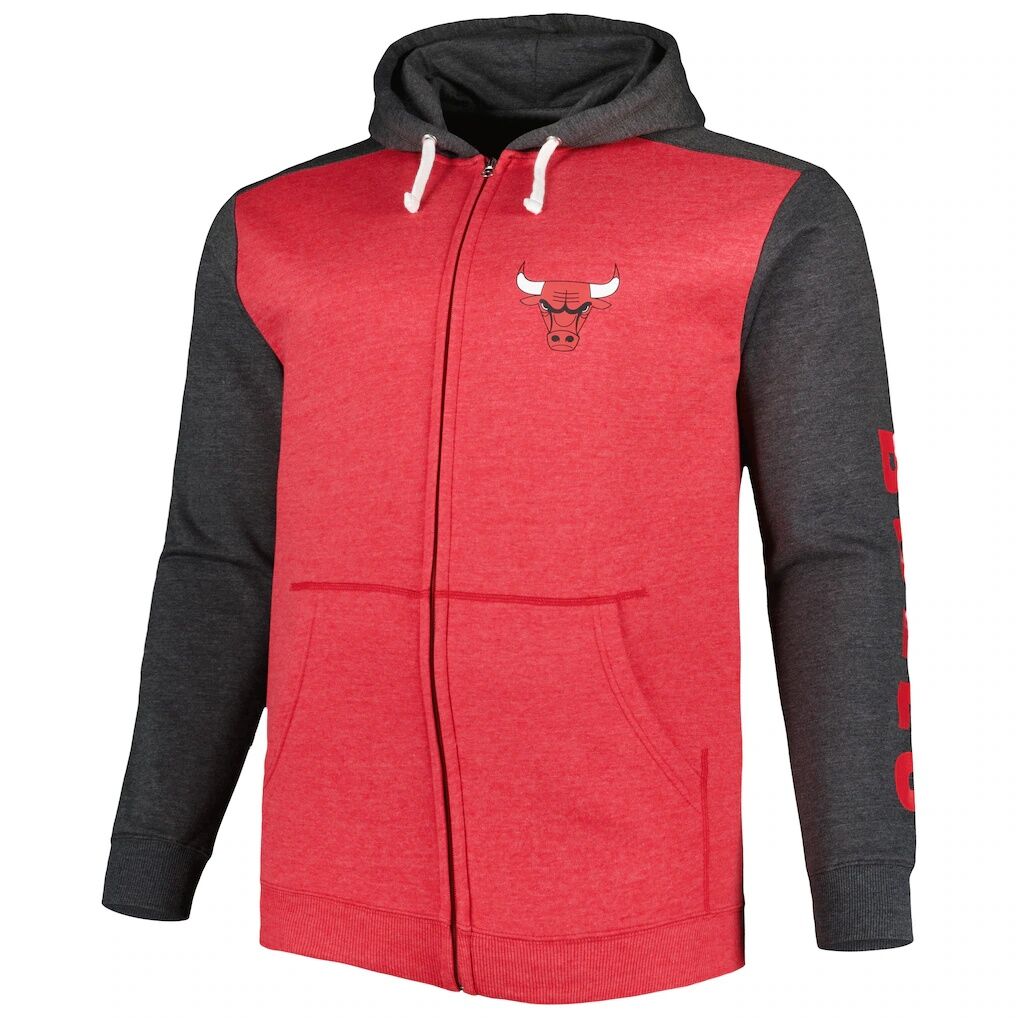 Chicago Bulls Fashion7 Big & Tall Down and Distance Full-Zip Hoodie – Heathered Red/Heathered Black