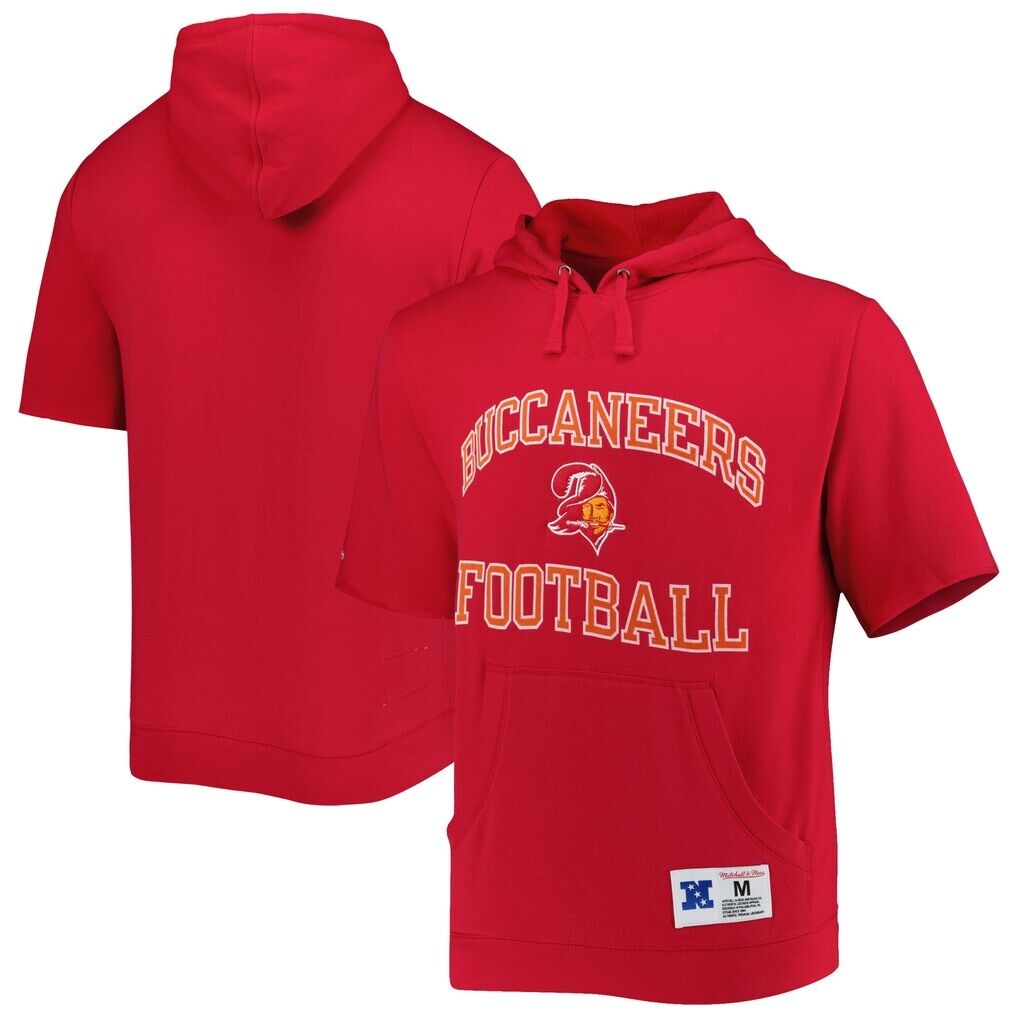 Tampa Bay Buccaneers Mitchell & Ness Washed Short Sleeve Pullover Hoodie - Scarlet