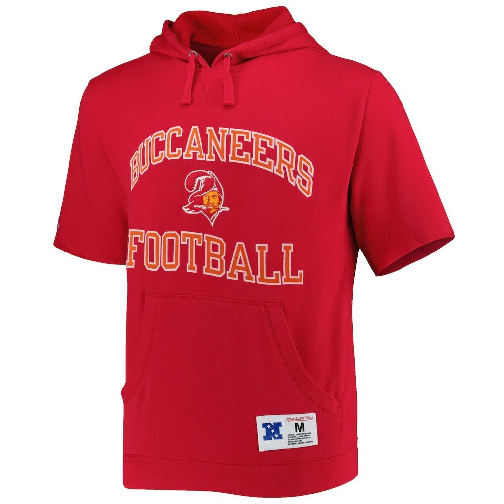 Tampa Bay Buccaneers Mitchell & Ness Washed Short Sleeve Pullover Hoodie - Scarlet