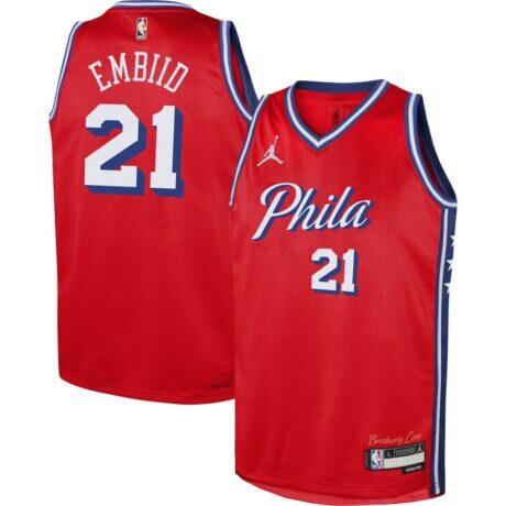 Joel Embiid Philadelphia 76ers Jordan Brand Youth Swingman Jersey - Red - Front View