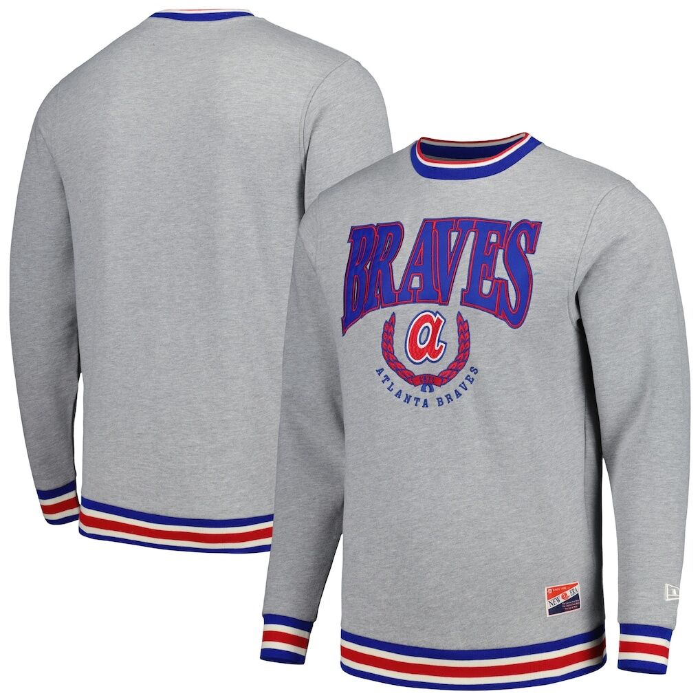 Atlanta Braves New Era Throwback Classic Pullover Sweatshirt – Heather Gray