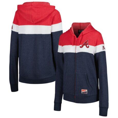 Atlanta Braves New Era Women's Colorblock Full-Zip Hoodie Jacket - - Front View