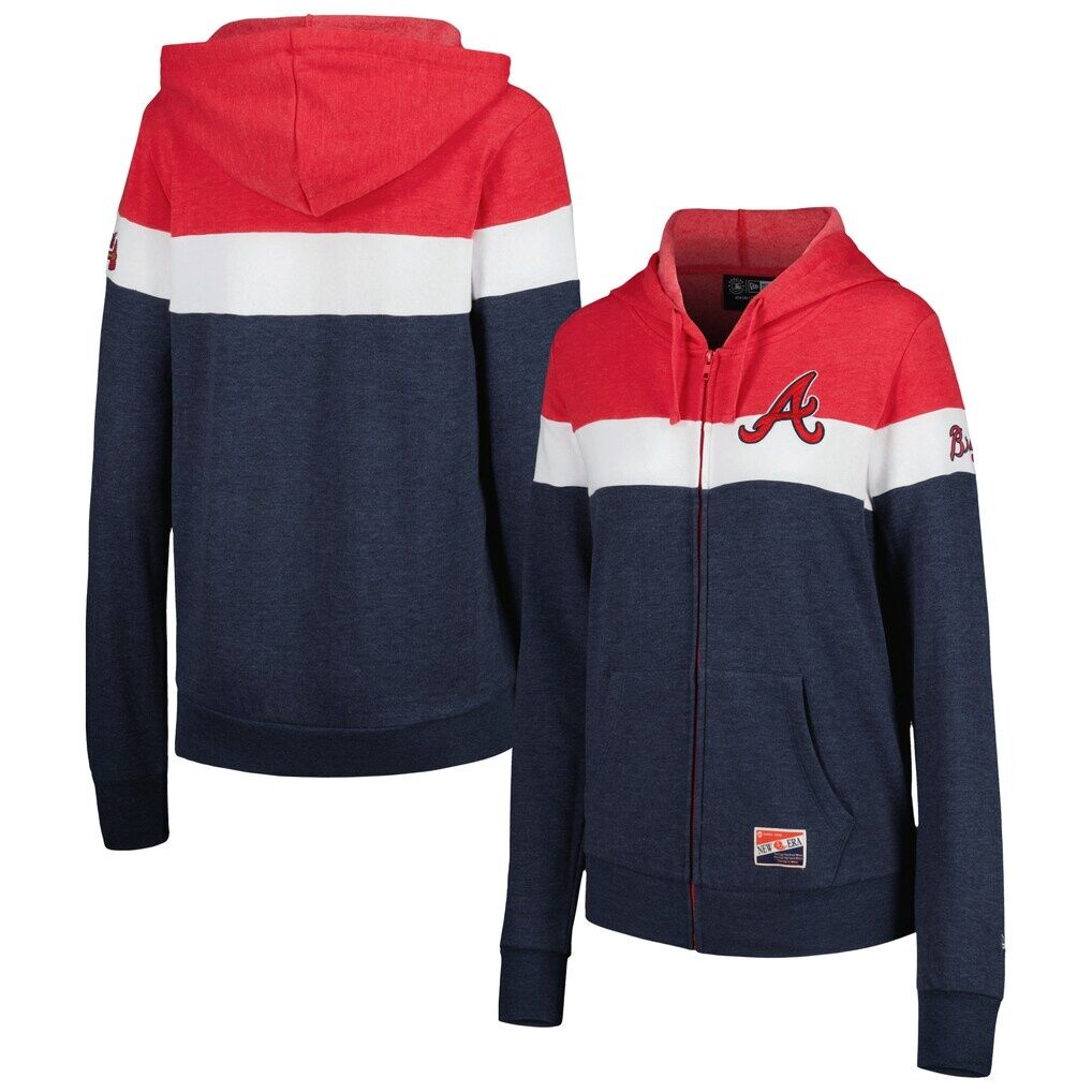 Atlanta Braves New Era Women’s Colorblock Full-Zip Hoodie Jacket – Heather Navy