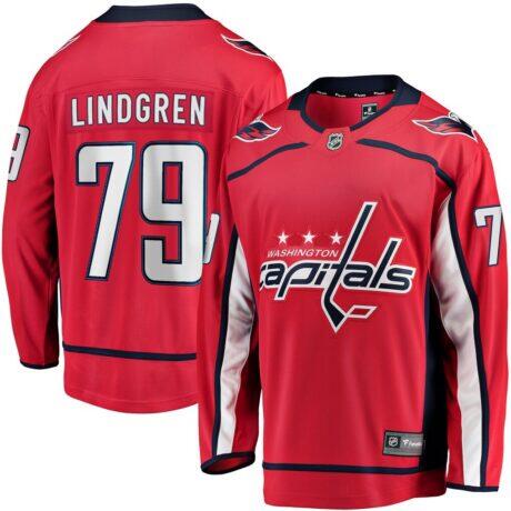 Charlie Lindgren Washington Capitals Fashion7 Home Breakaway Player Jersey - Red - Front View