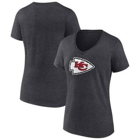 Kansas City Chiefs Women's Primary Team Logo V-Neck T-Shirt - Charcoal - Front View