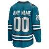 San Jose Sharks Fashion7 Home Breakaway Custom Jersey - Teal - Detail View