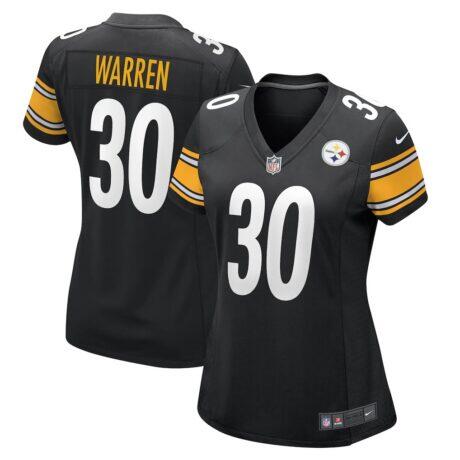 Jaylen Warren Pittsburgh Steelers Nike Women's Game Player Jersey - Black - Front View