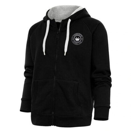 Charlotte FC Antigua Brushed Metallic Logo Victory Full-Zip Hoodie - Black - Front View