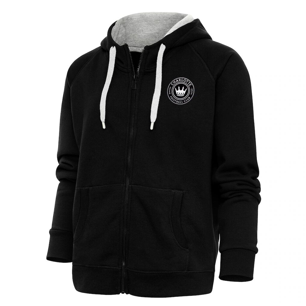 Charlotte FC Antigua Brushed Metallic Logo Victory Full-Zip Hoodie