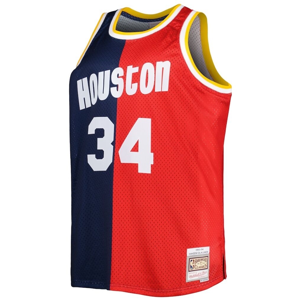 Hakeem Olajuwon Houston Rockets Mitchell & Ness Big & Tall Hardwood Classics 1993/94 Split Swingman Jersey – Navy/Red