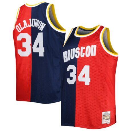 Hakeem Olajuwon Houston Rockets Mitchell & Ness Big & Tall Hardwood Classics 1993/94 Split Swingman Jersey - - Front View