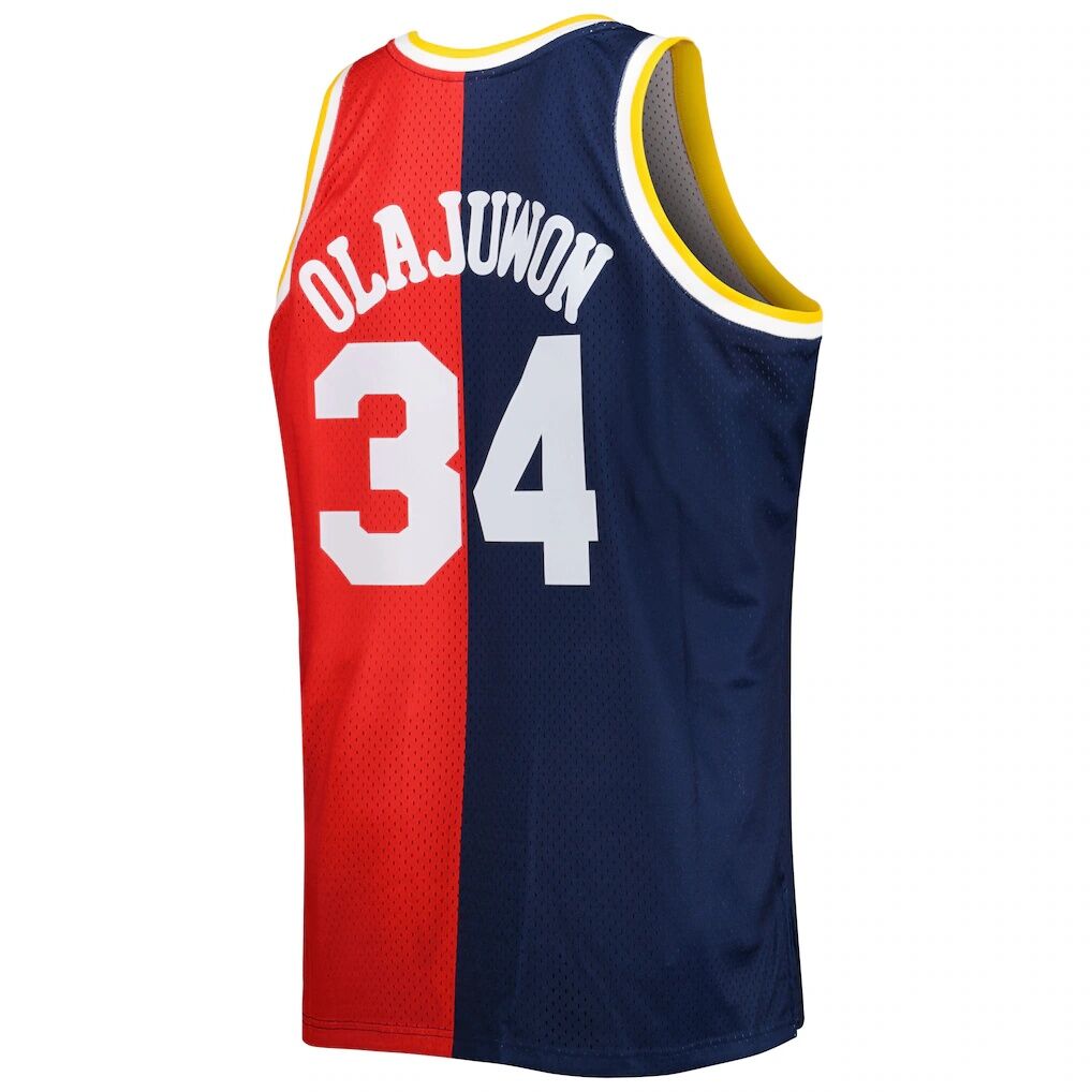 Hakeem Olajuwon Houston Rockets Mitchell & Ness Big & Tall Hardwood Classics 1993/94 Split Swingman Jersey – Navy/Red