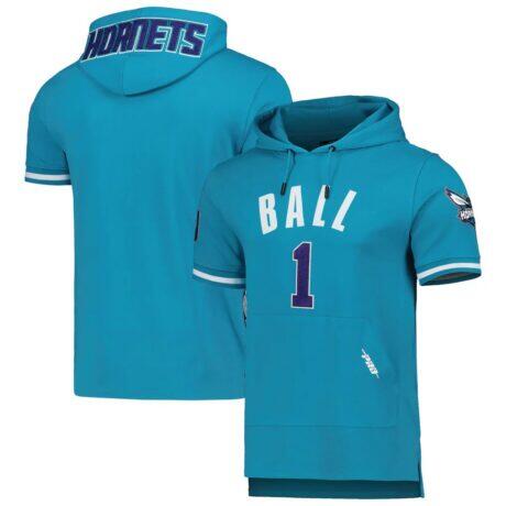 LaMelo Ball Charlotte Hornets Pro Standard Name & Number Short Sleeve Pullover Hoodie - Teal - Front View