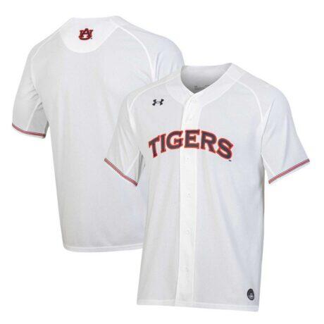 Auburn Tigers Under Armour Softball Button-Up V-Neck Jersey - White - Front View