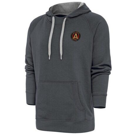 Atlanta United FC Antigua Logo Victory Pullover Hoodie - Charcoal - Front View