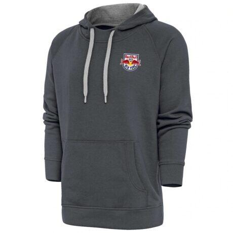 New York Red Bulls Antigua Logo Victory Pullover Hoodie - Charcoal - Front View
