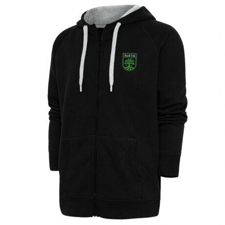 Austin FC Antigua Logo Victory Full-Zip Hoodie - Black - Front View