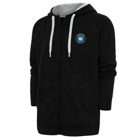 Charlotte FC Antigua Logo Victory Full-Zip Hoodie - Black - Front View