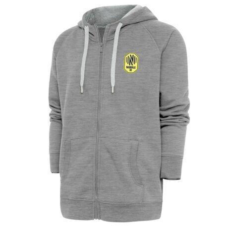 Nashville SC Antigua Logo Victory Full-Zip Hoodie - Heather Gray - Front View