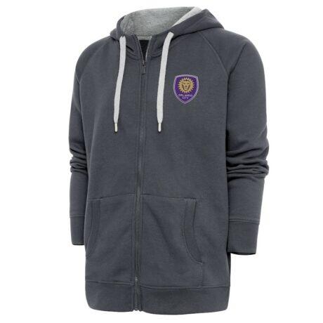 Orlando City SC Antigua Logo Victory Full-Zip Hoodie - Charcoal - Front View