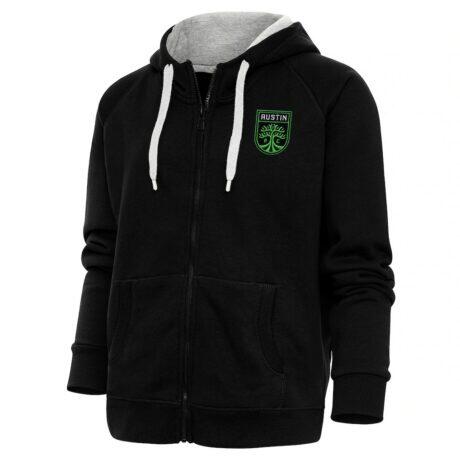 Austin FC Antigua Women's Logo Victory Full-Zip Hoodie - Black - Front View
