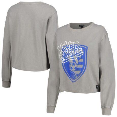 San Jose Earthquakes The Wild Collective Women's Cropped Long Sleeve T-Shirt - Gray - Front View
