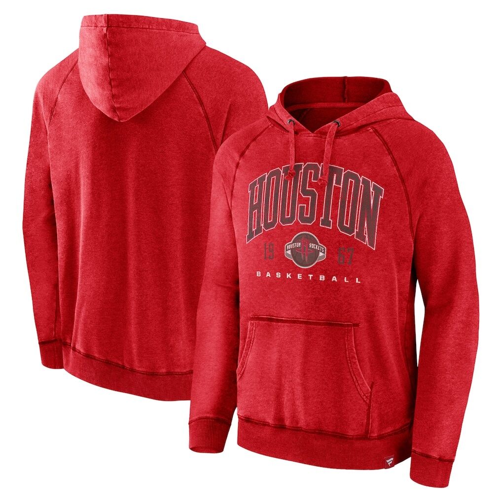 Houston Rockets Fashion7 Foul Trouble Snow Wash Raglan Pullover Hoodie – Heather Red