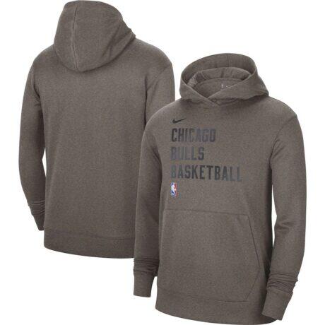 Chicago Bulls Nike Unisex 2023/24 Performance Spotlight On-Court Practice Pullover Hoodie - Heather Gray - Front View