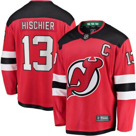 Nico Hischier New Jersey Devils Fashion7 Captain Patch Home Breakaway Jersey - Red - Front View