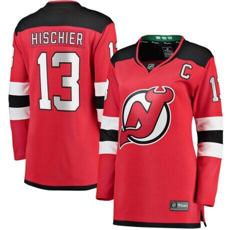 Nico Hischier New Jersey Devils Fashion7 Women's Captain Patch Home Breakaway Jersey - Red - Front View