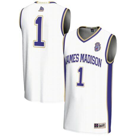 #1 James Madison Dukes GameDay Greats Lightweight Basketball Jersey - White - Front View