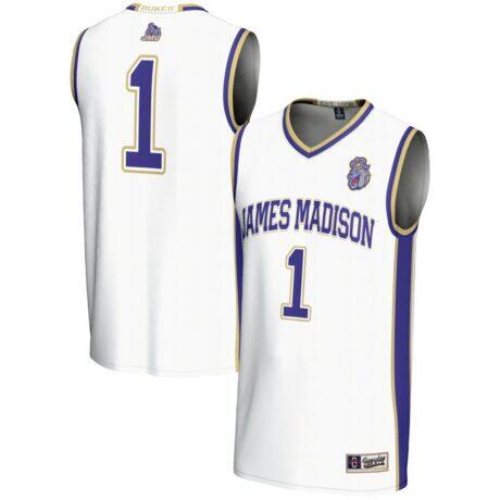 #1 James Madison Dukes GameDay Greats Youth Lightweight Basketball Jersey - White - Front View