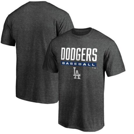 Los Angeles Dodgers Team Win Stripe T-Shirt - Charcoal - Front View
