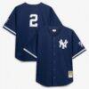 Derek Jeter New York Yankees Mitchell & Ness Cooperstown Collection Mesh Batting Practice Button-Up Jersey - Navy - Front View